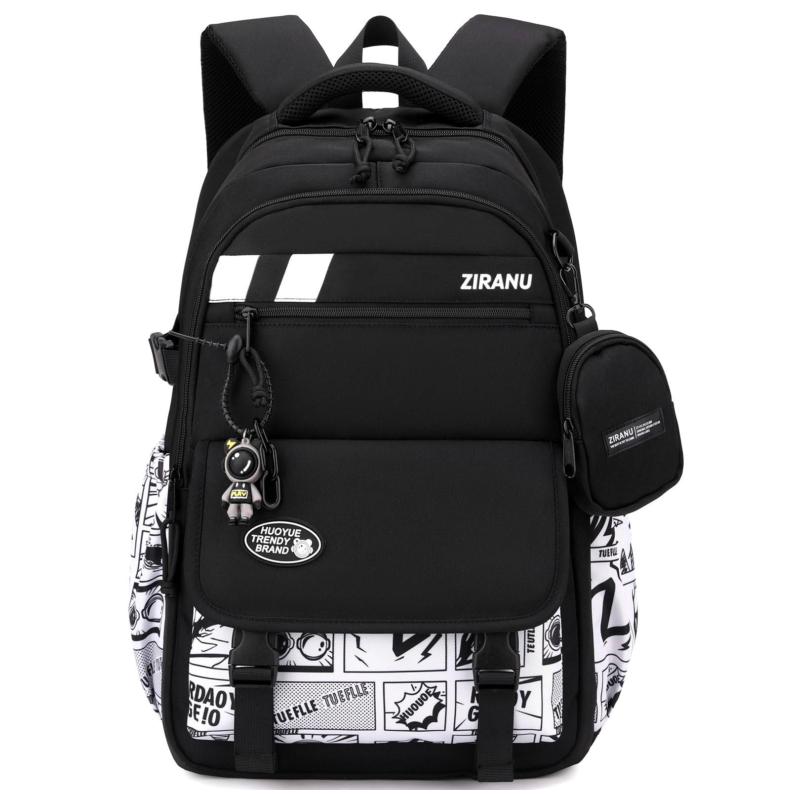 Amythe Schulrucksack Jungen Teen 8-15 Jahre Modern Robust, Weiß Buchstaben | Wasserdicht Reflektierend Leicht Ergonomisch Weiß Buchstaben Daypack Multitasche Geräumig für Schule Reisen Wandern