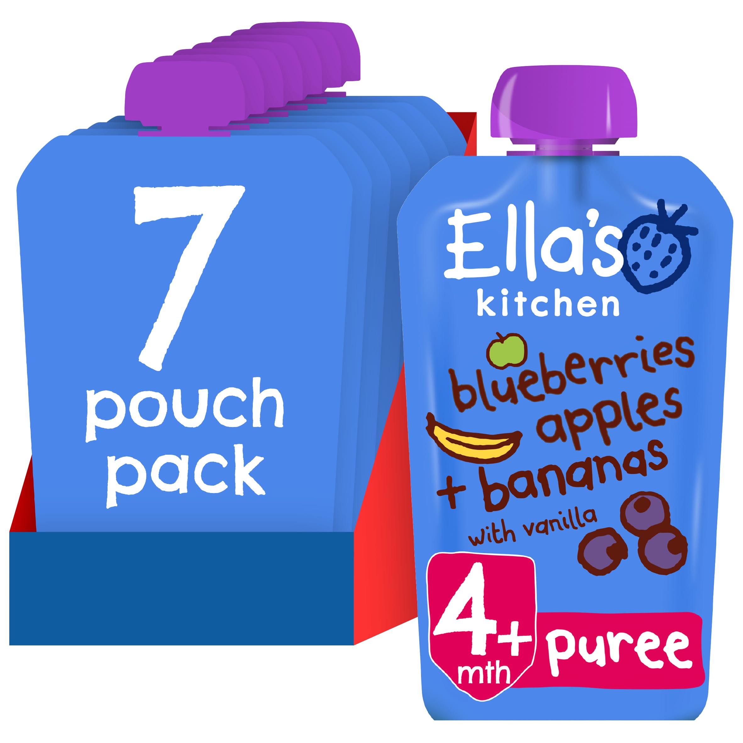 Ella's Kitchen Blueberries Apples Bananas & Vanilla Puree, Stage 1 (4+ months), Pack of 7, 840g