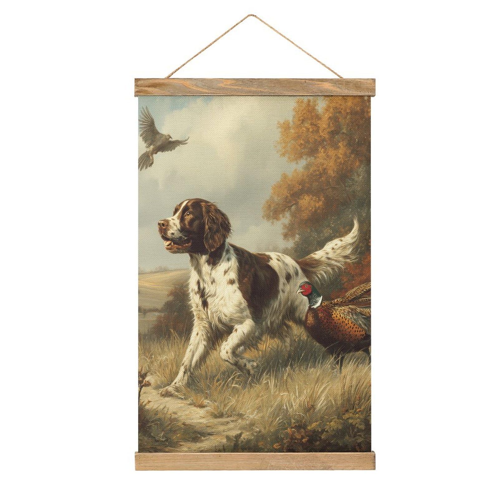 CGSBNGHA Springer Spaniel Dog Pheasant Hunting Wall Art Prints Linen Hanging Painting Scroll Paintings Pictures Decor for Home