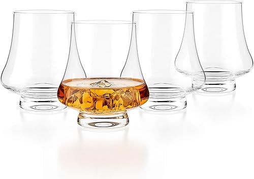 Luxbe - Juego de 4 vasos de cristal de whisky bourbon - Vasos anchos de sabor - Hecho a mano - Bueno para brandy escocés de coñac - 9 onzas8.8 fl oz
