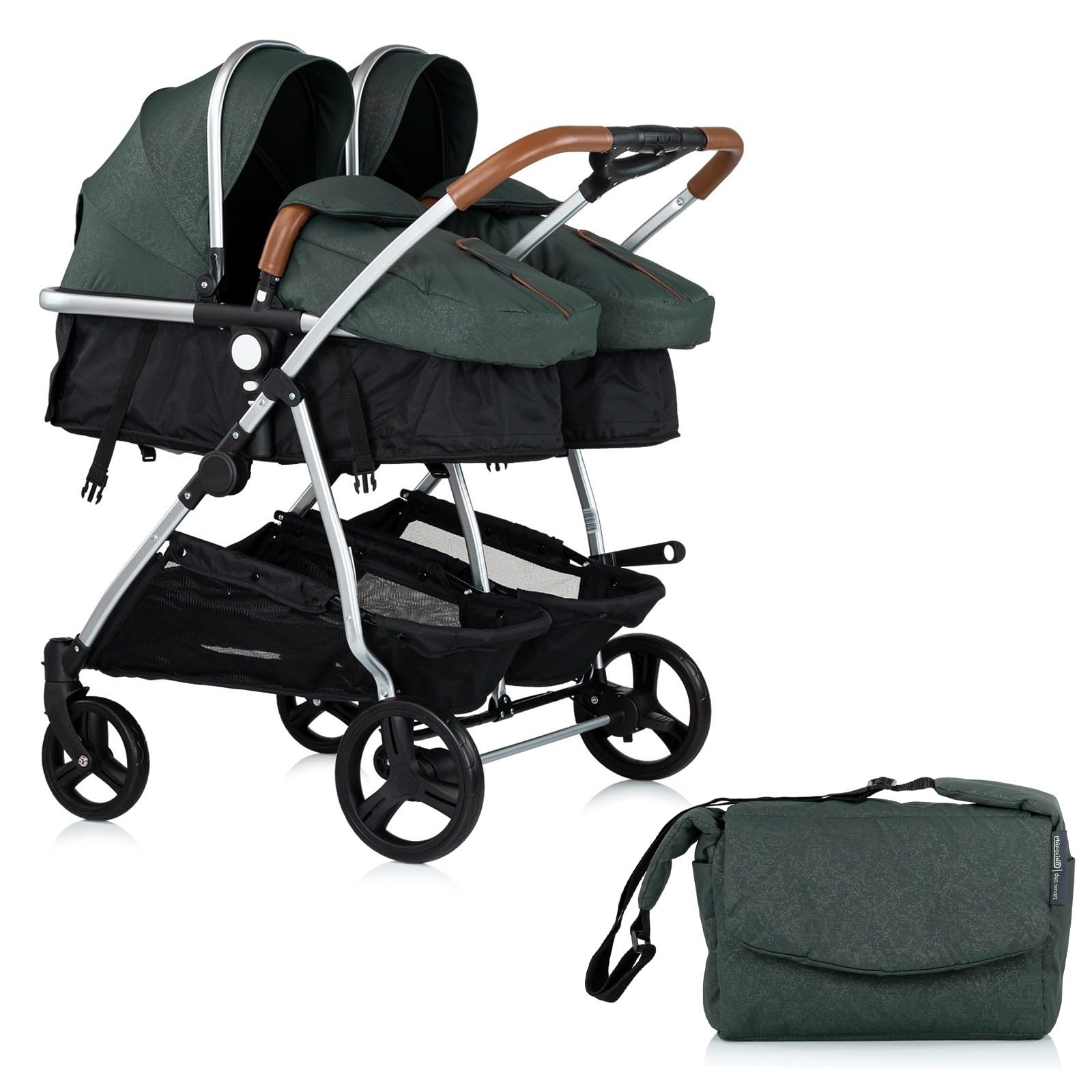 DUO SMART - Cochecito gemelos o niños juntos, ancho 79 cm, color verde sin acogedor