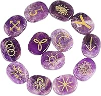 Vista 17 de Rockcloud Juego de runas de brujas de cristal curativo Lapislázuli, símbolo gitano, piedras de chakra, piedra de palma, equilibrio de reiki, 10