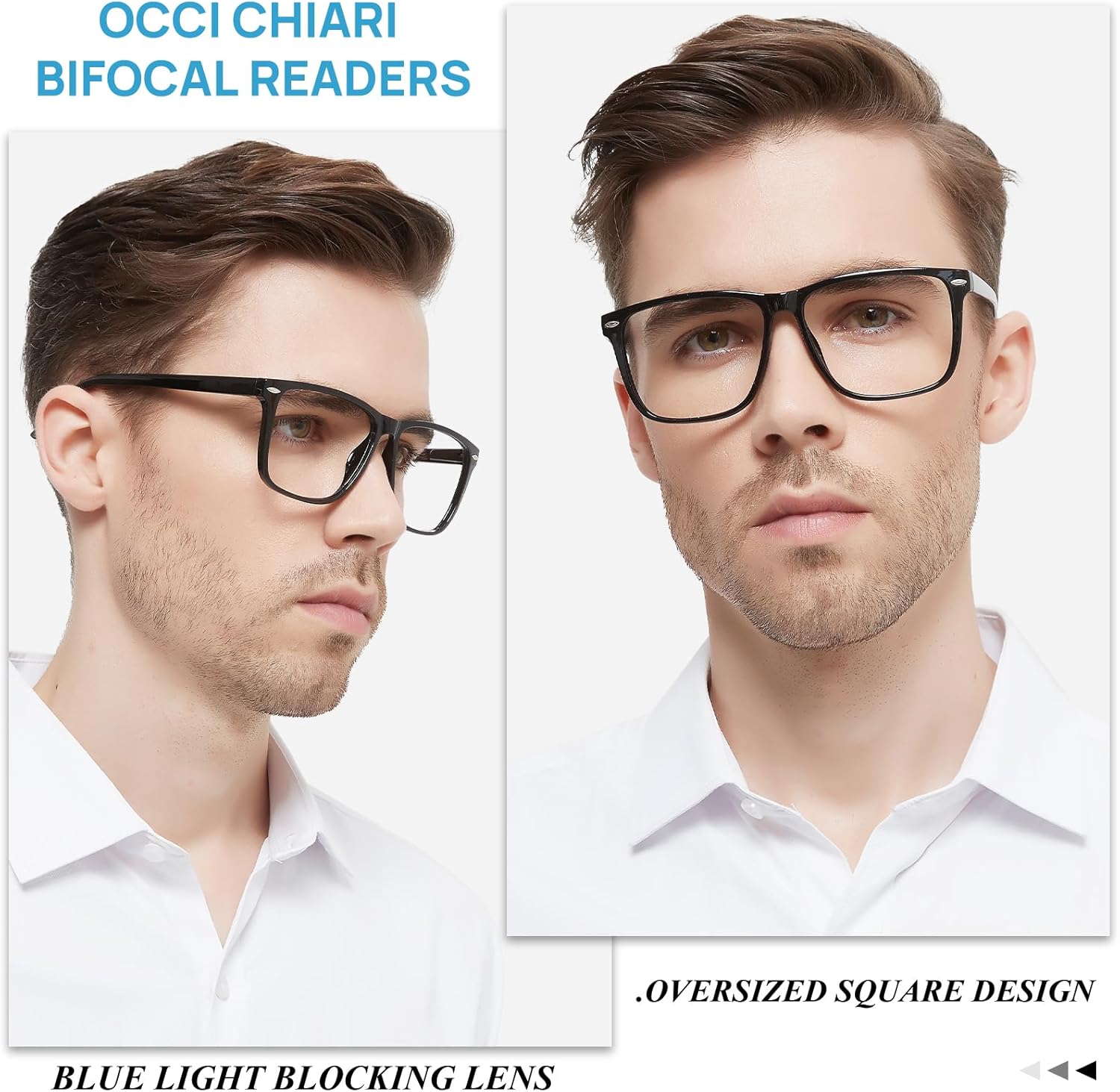 OCCI CHIARI Bifocal Reading Glasses Men Oversized Blue Light Blocking Readers 1.0 1.25 1.5 1.75 2.0 2.25 2.5 2.75 3.0 3.5 - Image 2