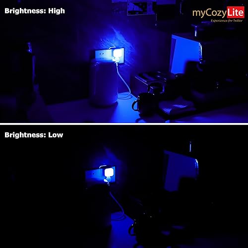 Miniatura 7 de myCozyLite Luz nocturna de doble luz, interruptor de luz roja y azul, regulable, brillo ajustable, sensor de atardecer a amanecer, luz nocturna