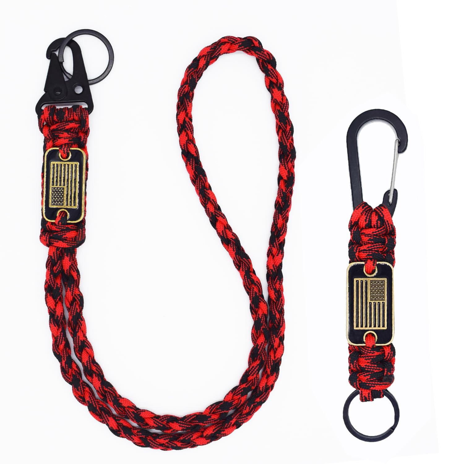 Tragdro 2 Pcs Heavy Duty Braided Paracord Lanyard Keychain with USA Flag, Parachute Rope Necklace Keychains-image-1