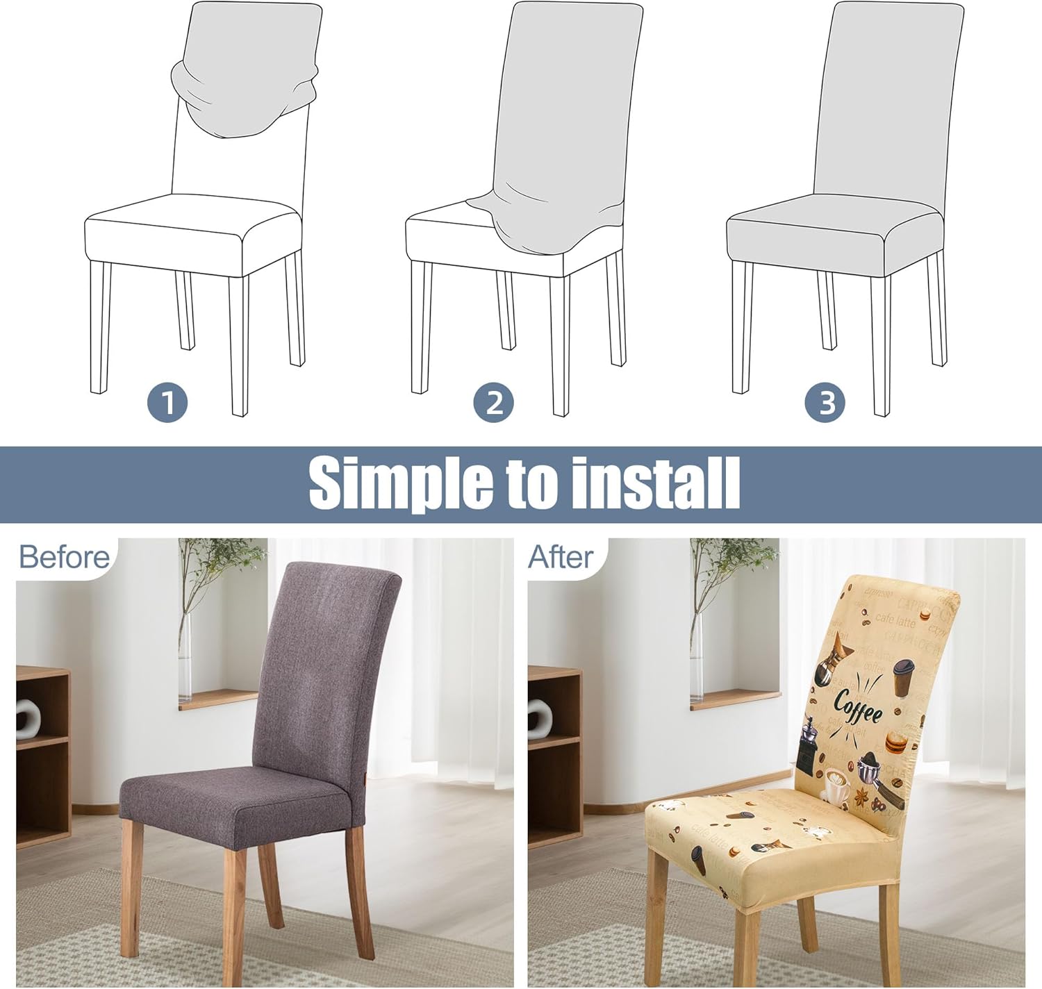 BIETYONE Chair Covers,Dining Room Chair Covers Set of 4,Stretch Kitchen Chair Cover,Washable Dining Chair Cover,Parsons Chair Slipcovers Protective,for Home,Restaurant,Banquet