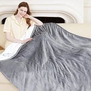Electric Blanket Throw 50" x 60" - Soft Flannel Sherpa Heated Blanket Throw with 5 Heating Levels & 4 Hours Auto Off, Electric Lap Blanket as a Gift for Grandma, Machine Washable (Grey)
