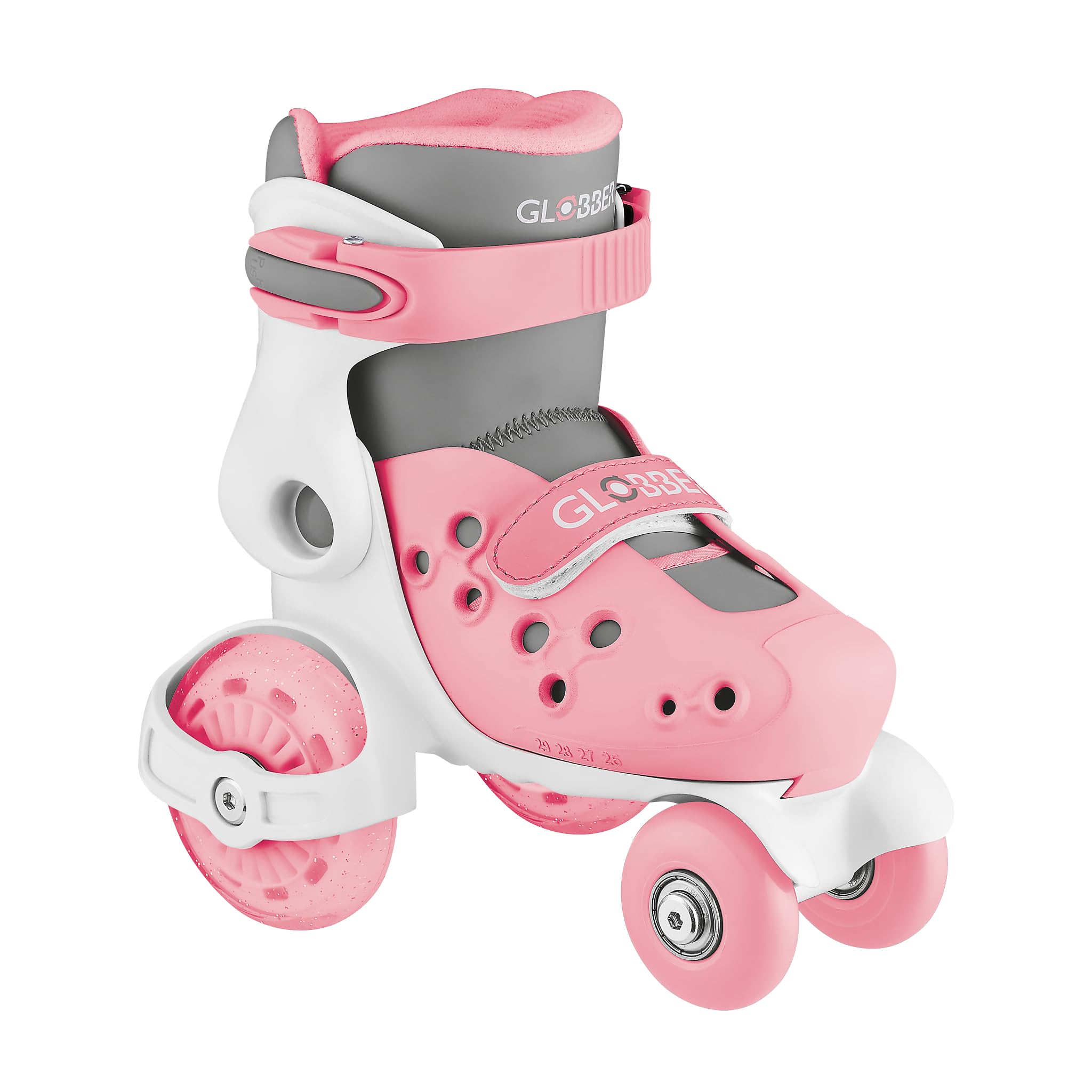 Globber Learning Skates Girls Pastel Pink 26-29 PU Quad Skates with Clasp 50mm