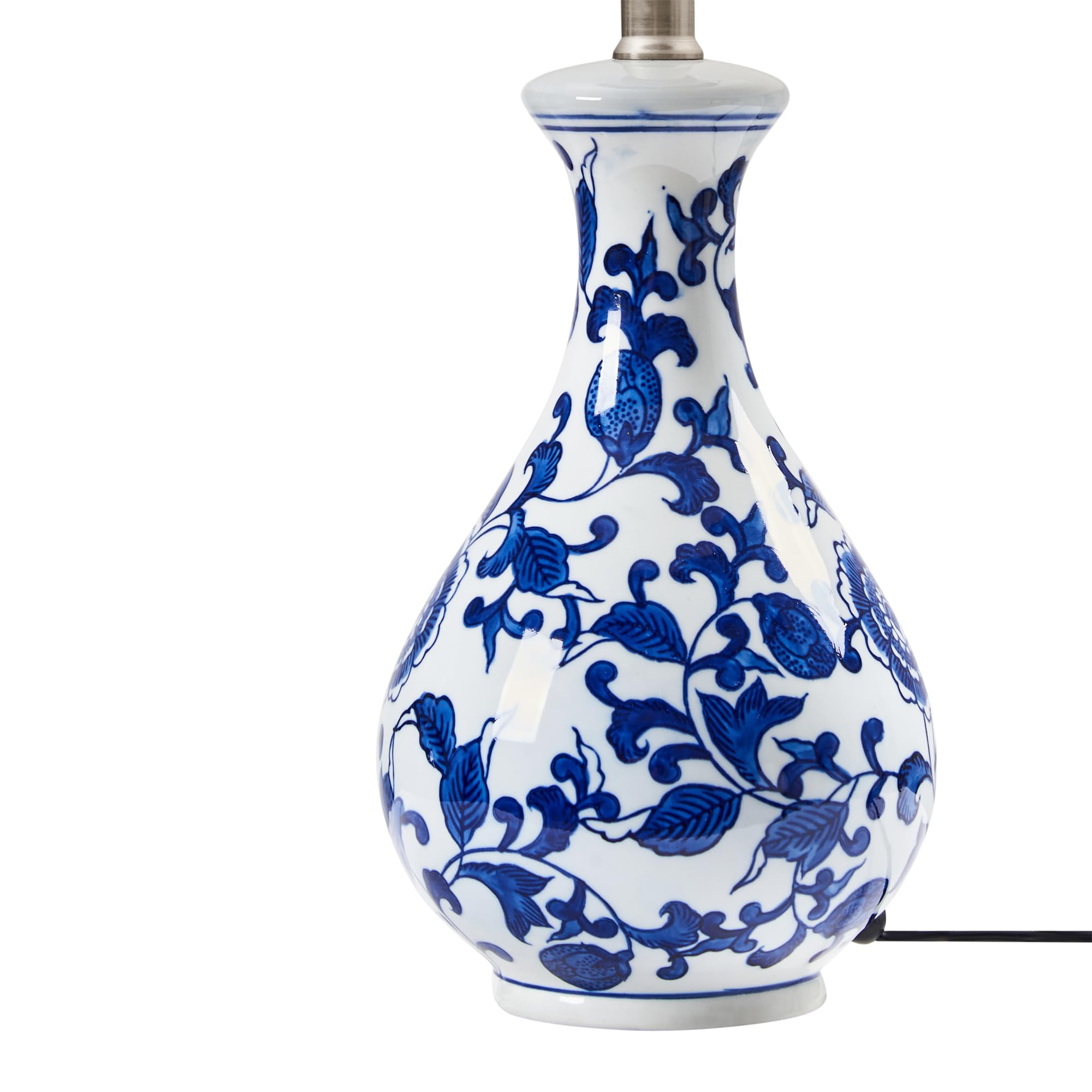 Beliani Tischlampe Porzellan Vasenfuß weiß/blau Stoffschirm Trommelform 48 cm Carmen