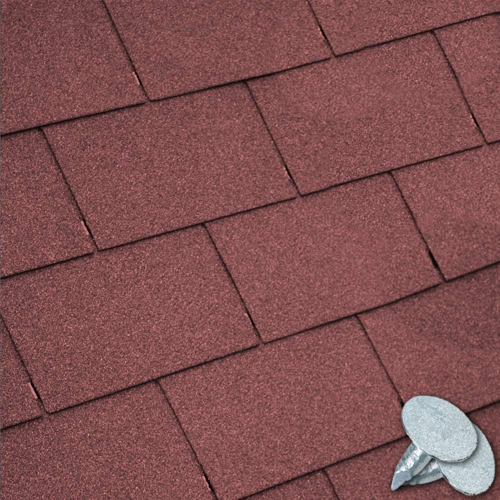 GroundMaster Roofing Felt Shingles Shed & Summerhouse Tiles Square Butt 4 Tab 2.61m² Pack (Includes Free Pack of Nails) (Red)