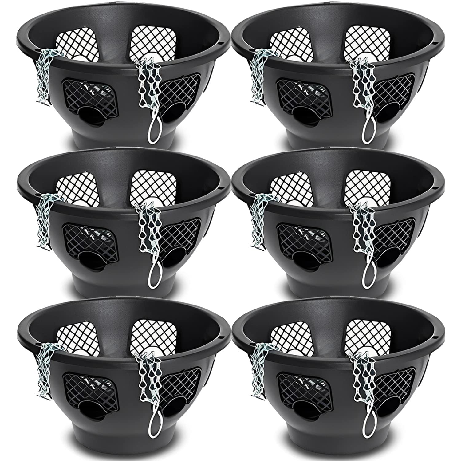 Original Easy Fill Set of 6 Hanging Basket - 12 Inch Black Hanging Planters for Balcony, Indoor, or Outdoor - Plastic Basket for Herb, Flowers, or Plants