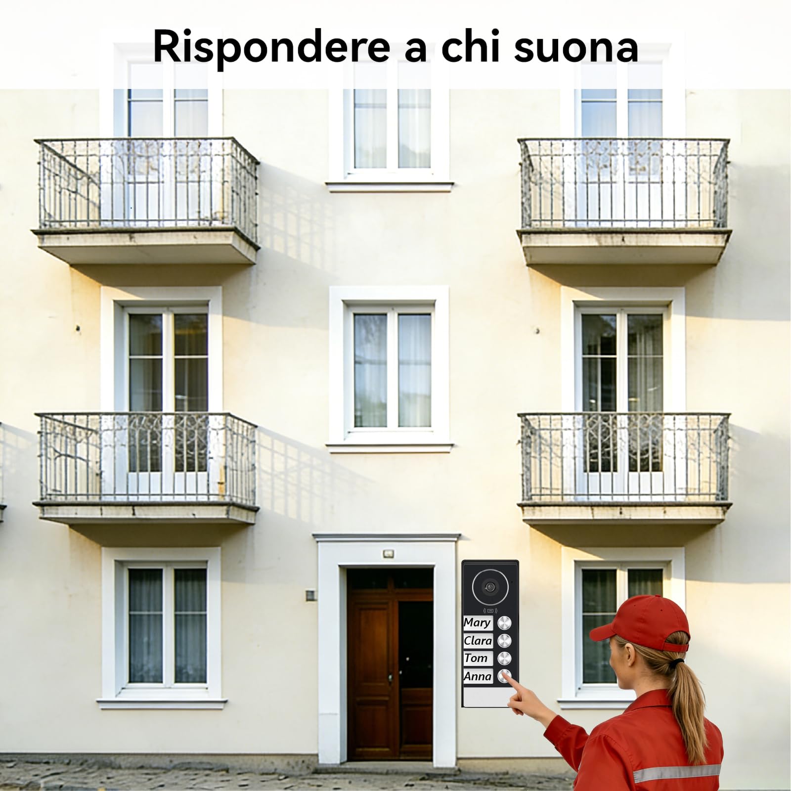 Citofono Bifamiliare, video Citofoni Wi-Fi con monitor Schermi da 7", Campanello con Telecamera per Visione Notturna, Rilevamento Persone, Sblocco Tramite App/RFID badge, Per 4 Famiglie