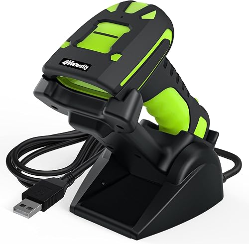 Alacrity Escáner de código de barras inalámbrico industrial 2D con soporte de carga, Bluetooth resistente a caídas, distancia de transmisión de 1968