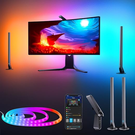 Govee dreamview g1 pro gaming lights, rgbic monitor backlight, smart light bars & led neon strip with camera, 4 game modes for pc (24-32''), music & video sync for rpg, fps, racing, or movies