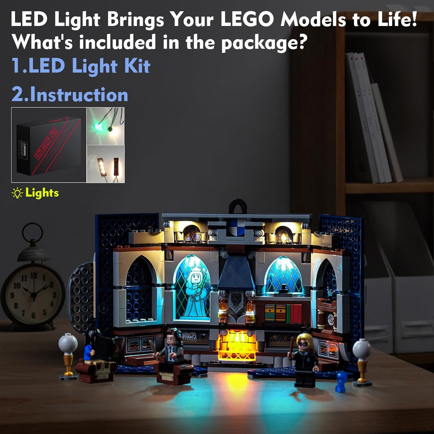 LocoLee LED Light Compatible with Lego Ravenclaw House Banner 76411, Hogwarts Castle 3D Room Wall Creative Lighting Set Gift Compatible with Lego 76411 Building Set (Lights Only, No Models)
