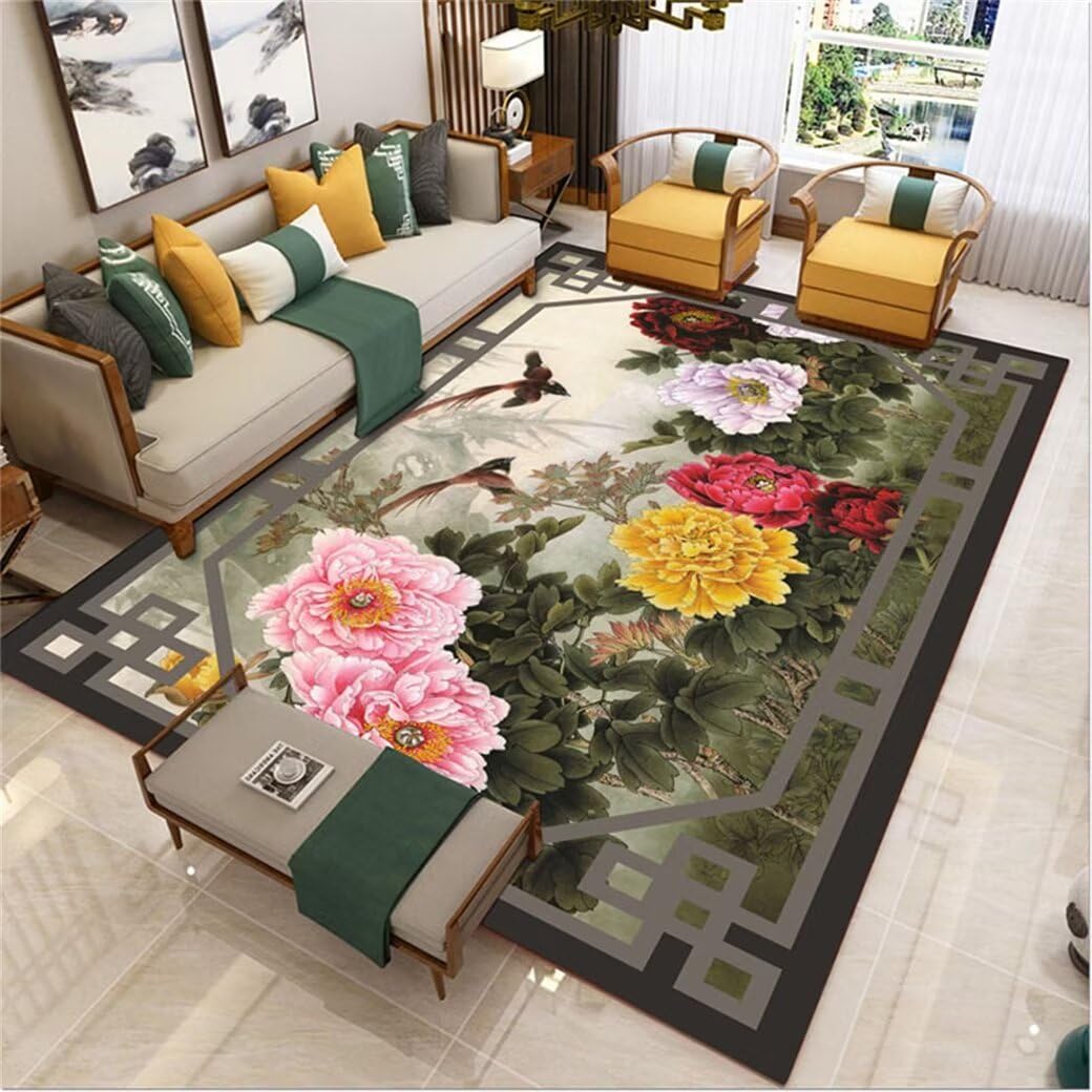Tapis de canapé 140x200cm rose lavable en machine à motif damier floral