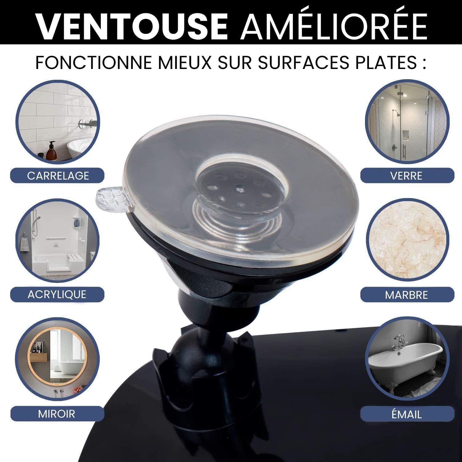 MIRRORVANA Miroir de Douche Anti buée avec Support Rasoir et Ventouse puissante, Miroir incassable pour Rasage sans buée dans la Salle de Bain, 20 cm (Noir)