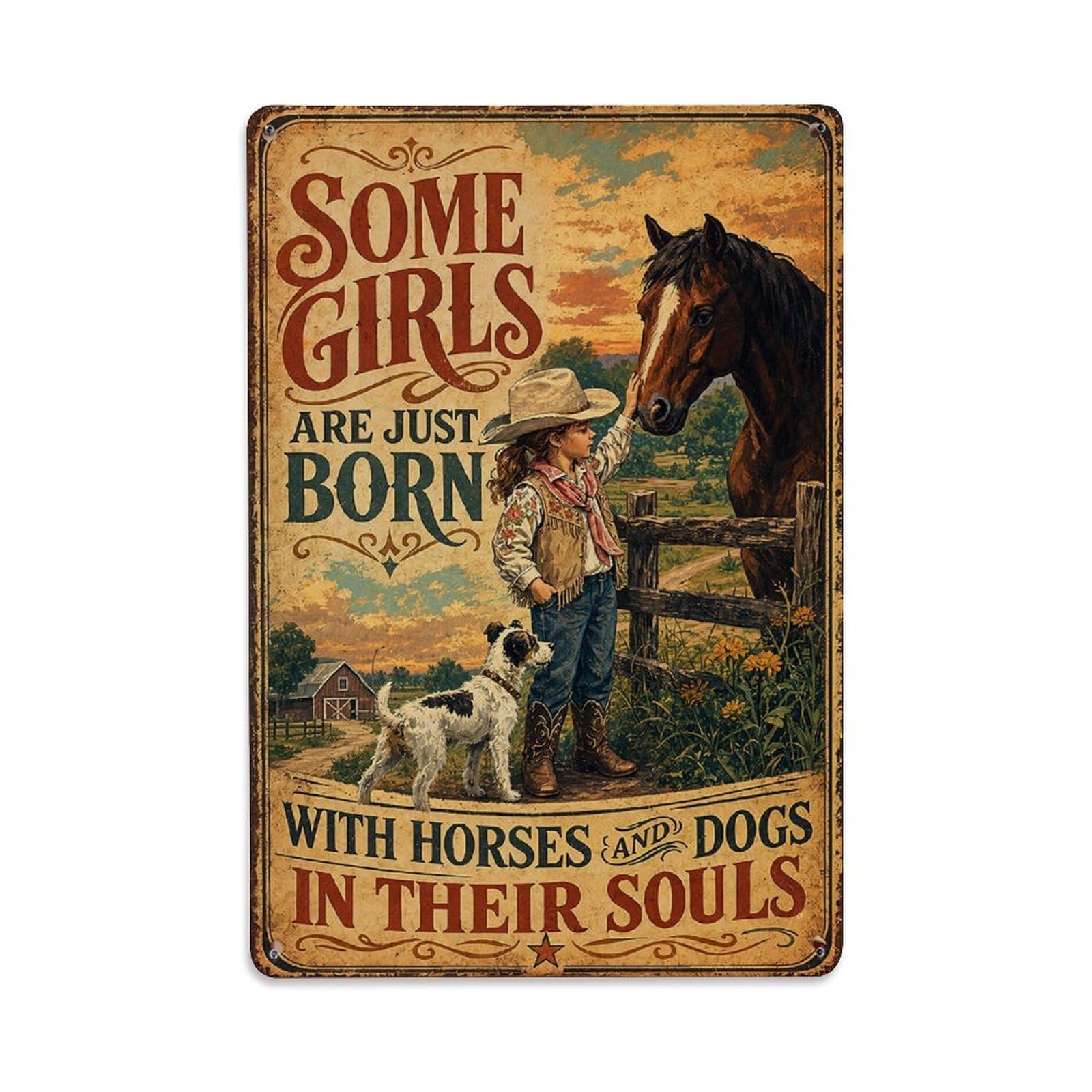 Nestemfo Girls Vintage Some Born With Horses Tin Sign Metal Sign, Living Room,Bar, Home, Bedroom Wall Decor,Retro Metal Poster 8X12 Inches