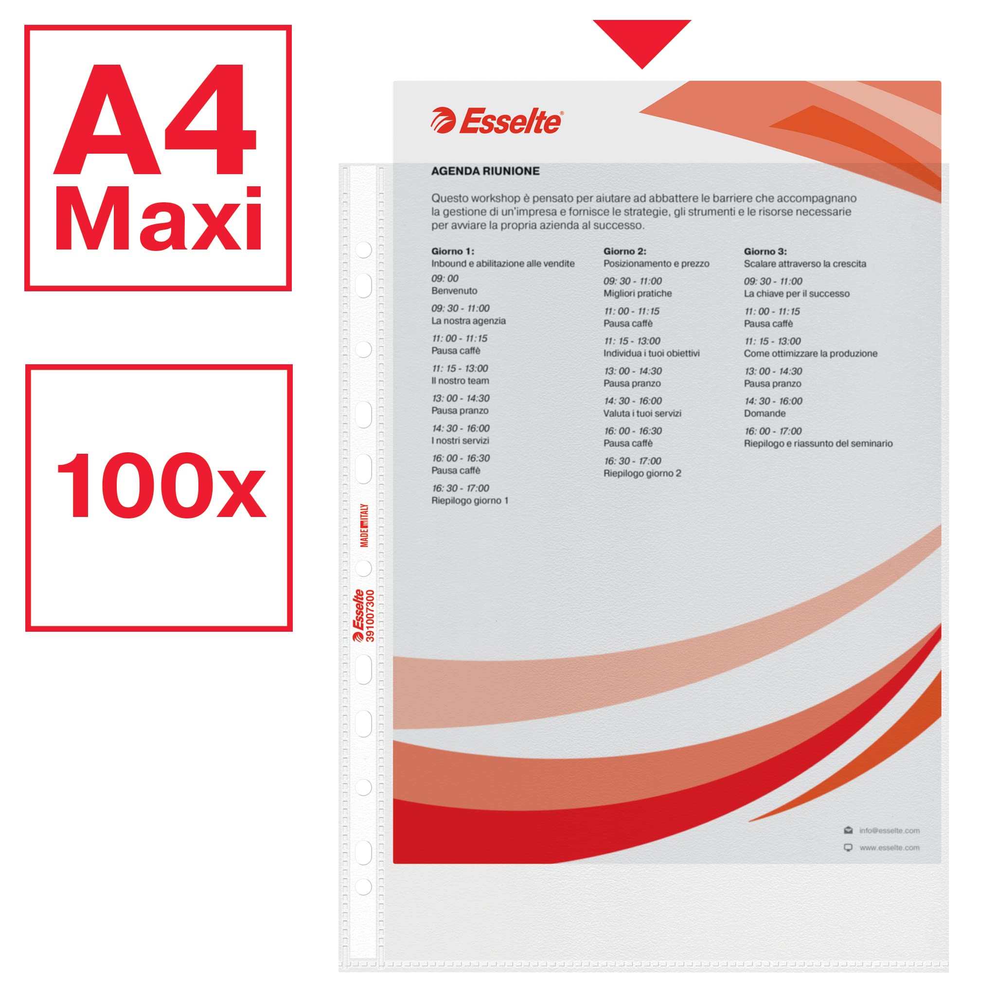 Esselte Buste Perforate Standard, in PPL Antiriflesso, per Archiviare e Conservare Documenti in Formato 22x30 cm, Confezione da 400 Buste, 391007300