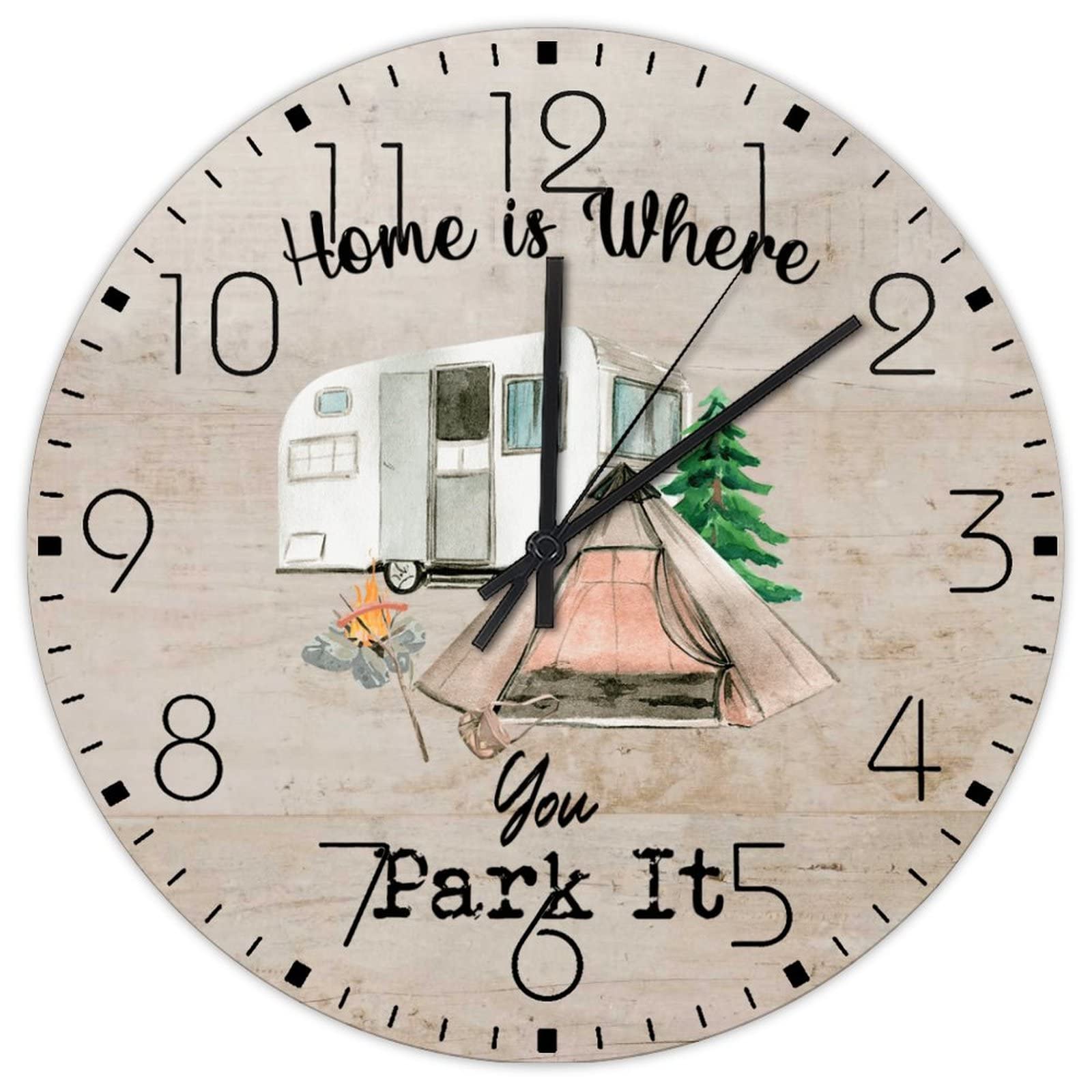 Horloge murale en bois silencieuse 38cm pour habiller un mur vide de patio ou tente