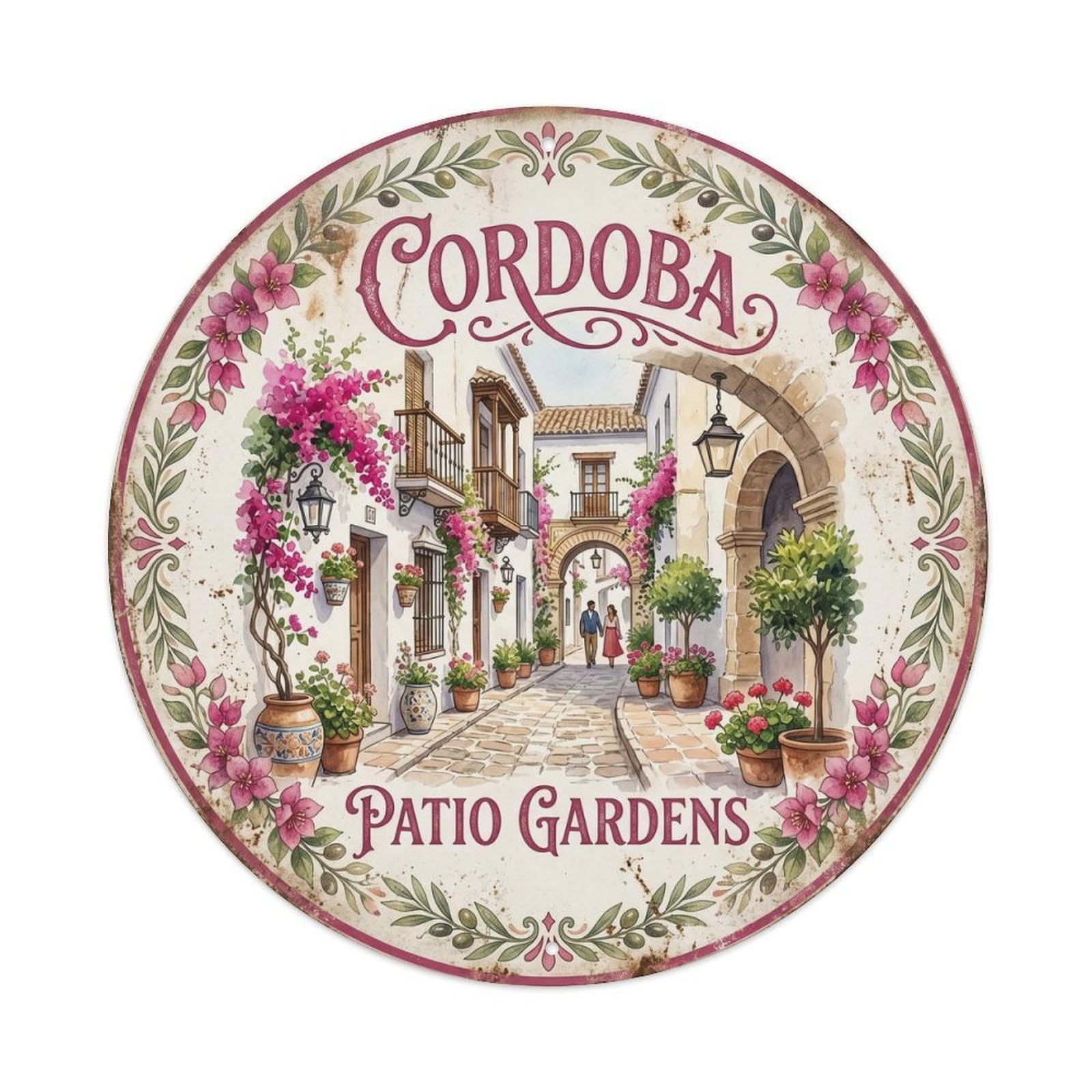 Cmhok Vintage Style Vintage Travel Cordoba Oldtown Andalusian Metal Tin Sign Plaque Wall Decor For Cafe, Club, Garden Round Metal Poster 8X8inch