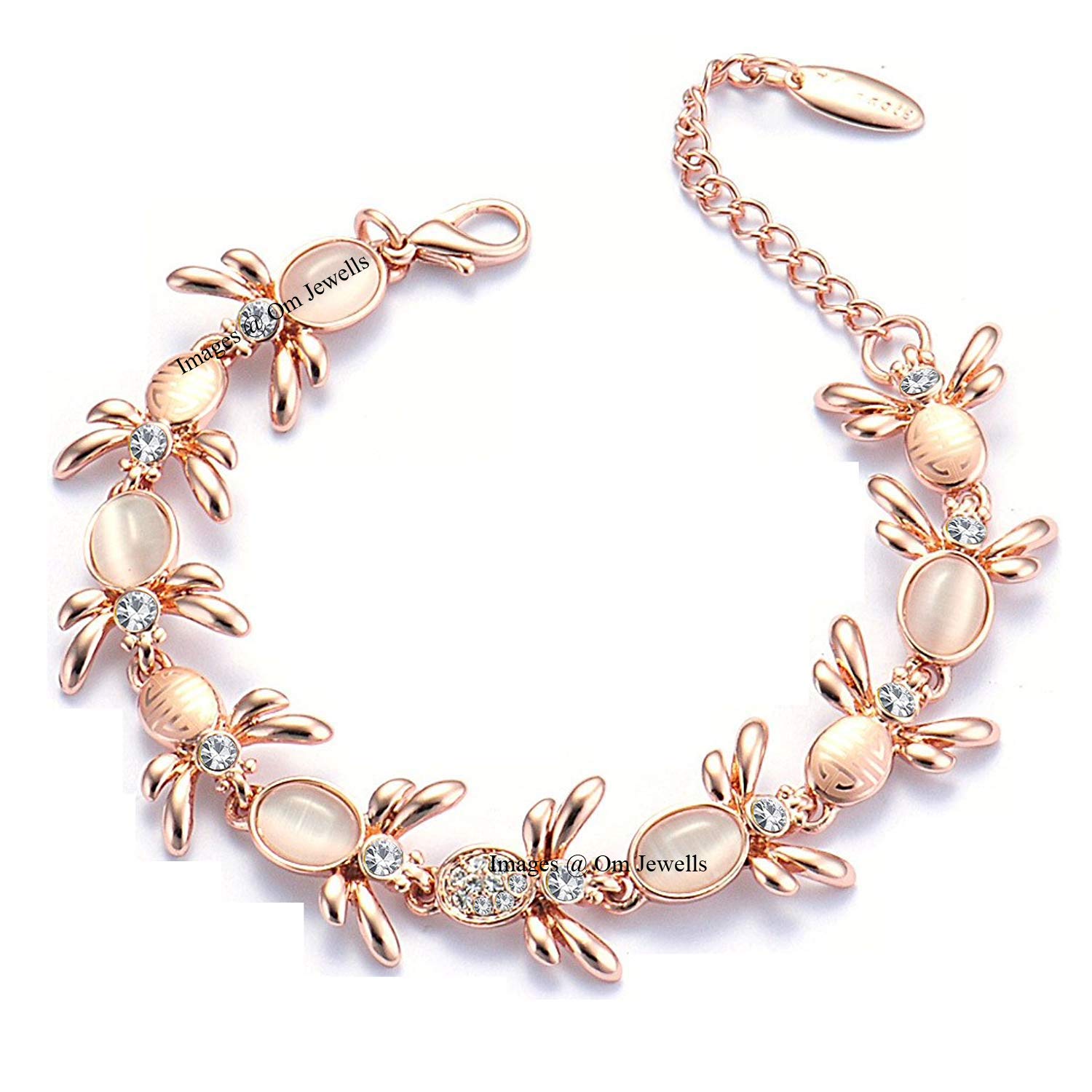 Om Jewells Crystal Jewellery Rose Gold Platted Designer Link Bracelet Beautified With Cats Eye And Crystal Elements For Girls And Women BR1000035 (B07WSP27KH) Amazon Price History, Amazon Price Tracker