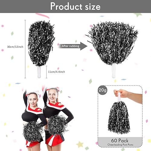 Miniatura 2 de 60 pompones de animadora de papel metálico con mango de plástico, accesorio para disfraz de animación para fútbol, baloncesto, escuadrón de