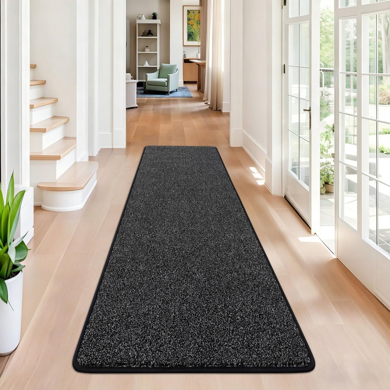 SHACOS Carpet Runners for Hallways Non Slip 60x240 cm Long Hallway Runner Washable Kitchen Runner Mat Hall Runners Rug for Hallway, Kitchen, Entryway, Black Grey