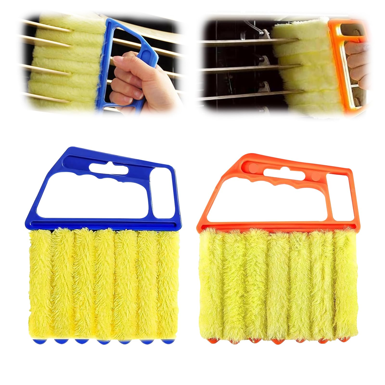 2pcs Yellow+Blue Blind Cleaner with 7-Roller System - Duster for Wooden and Plastic Blinds, Air Conditioners - Efficient Cleaning