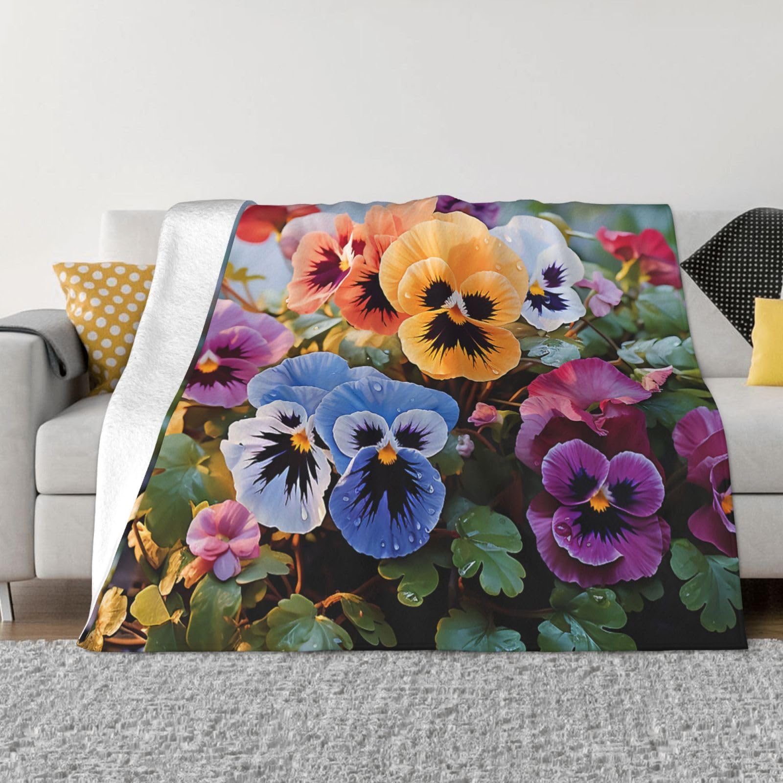 Fodpand Black Pansy Flowers Flannel Blanket 60"X50" - Ultra-Soft Lightweight Throw Blanket For Bed, Sofa, And Couch - Luxury Air Conditioning Blankets - Cozy Warm Blankets For All Seasons