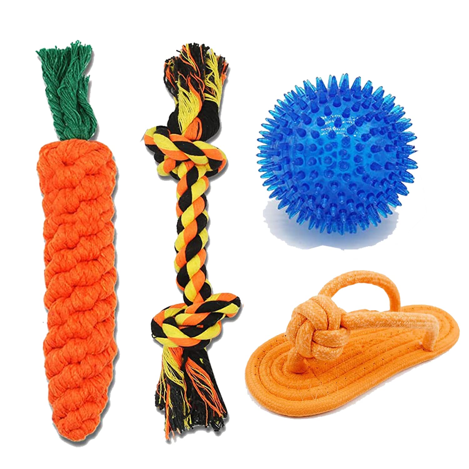 YOUHAVEDEAL Dog Toys for Puppies, Spike Teether Ball Toy + Rope Toys + Squeaky Toy for Medium Breed - Color May Vary (4 Pack) (B0BD1YGHHQ) Amazon Price History, Amazon Price Tracker
