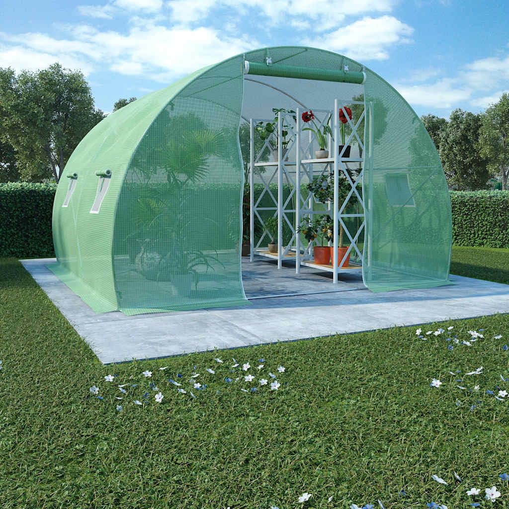 Szklarnia 9 m², 300 x 300 x 200 cm, tkanina siatkowa PE 140 g/m², ocynkowana rama stalowa, 4 okna i drzwi, do uprawy pomidorów w ogrodzie na warzywa, zioła