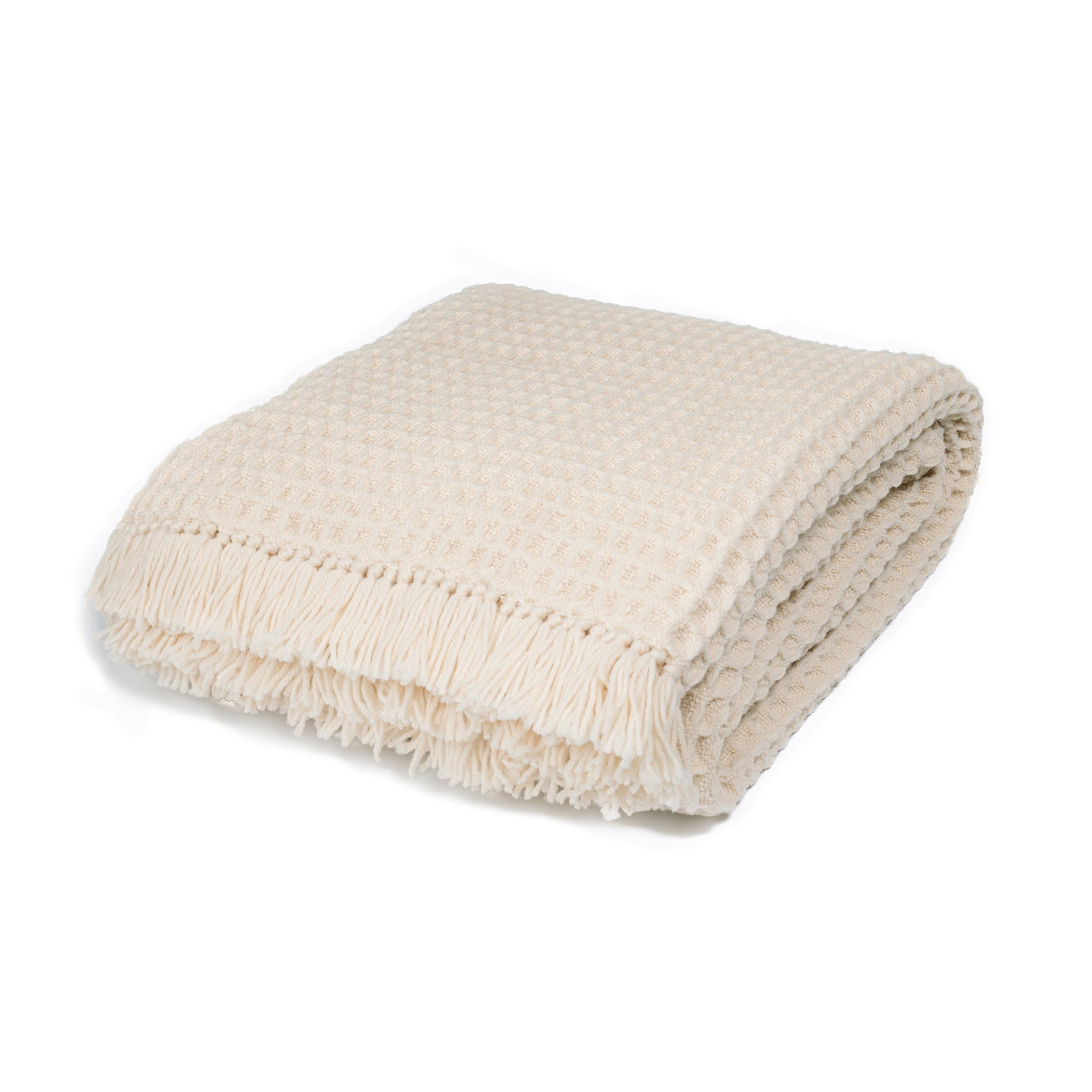 RitzySalome Waffle Weave Soft 100% Wool Throw Blanket Creamy White, 70 x  86 Inches