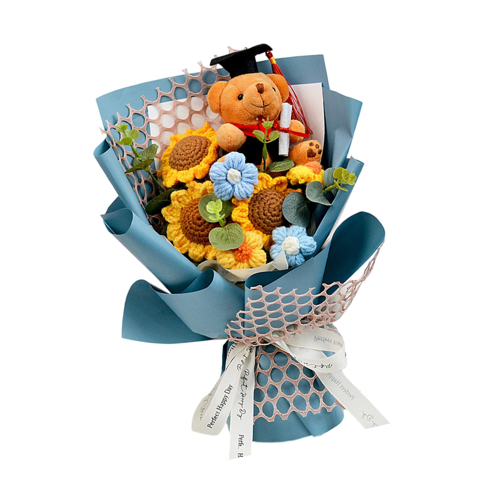 Oxxggkao Delicate Crochet Bouquet with Doll Designs Hand-woven Flower Great for Graduation Party Graduation Doll Gift
