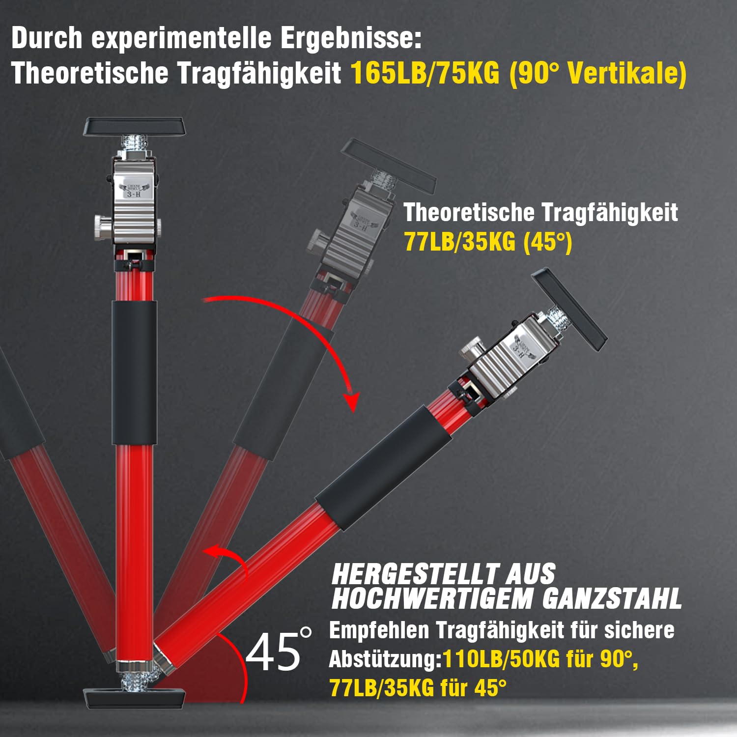 3-H 2X Ladungssicherung Transportsicherung Klemmstange Teleskopstützen 110-195cm,Montagestütze Teleskopstange Klemmbalken Ausziehbar Spannstange für SUV PKW Wagen Pickup Limousine,Stahl Baustütze,Rot