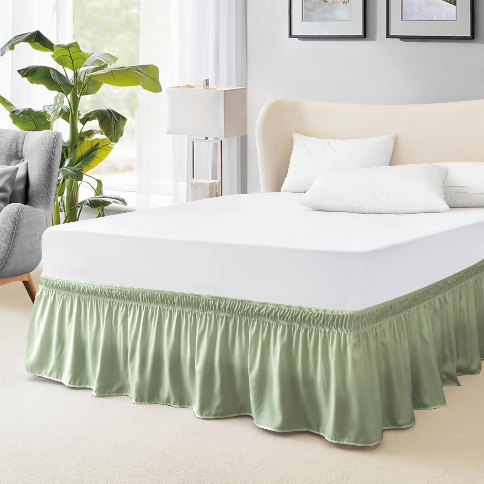 Biscaynebay Mantovana giroletto avvolgente con angoli divisi, per letti queen size, altezza 45,7 cm, grigio argento, elastico regolabile, volant antipolvere facile da montare, resistente alle pieghe