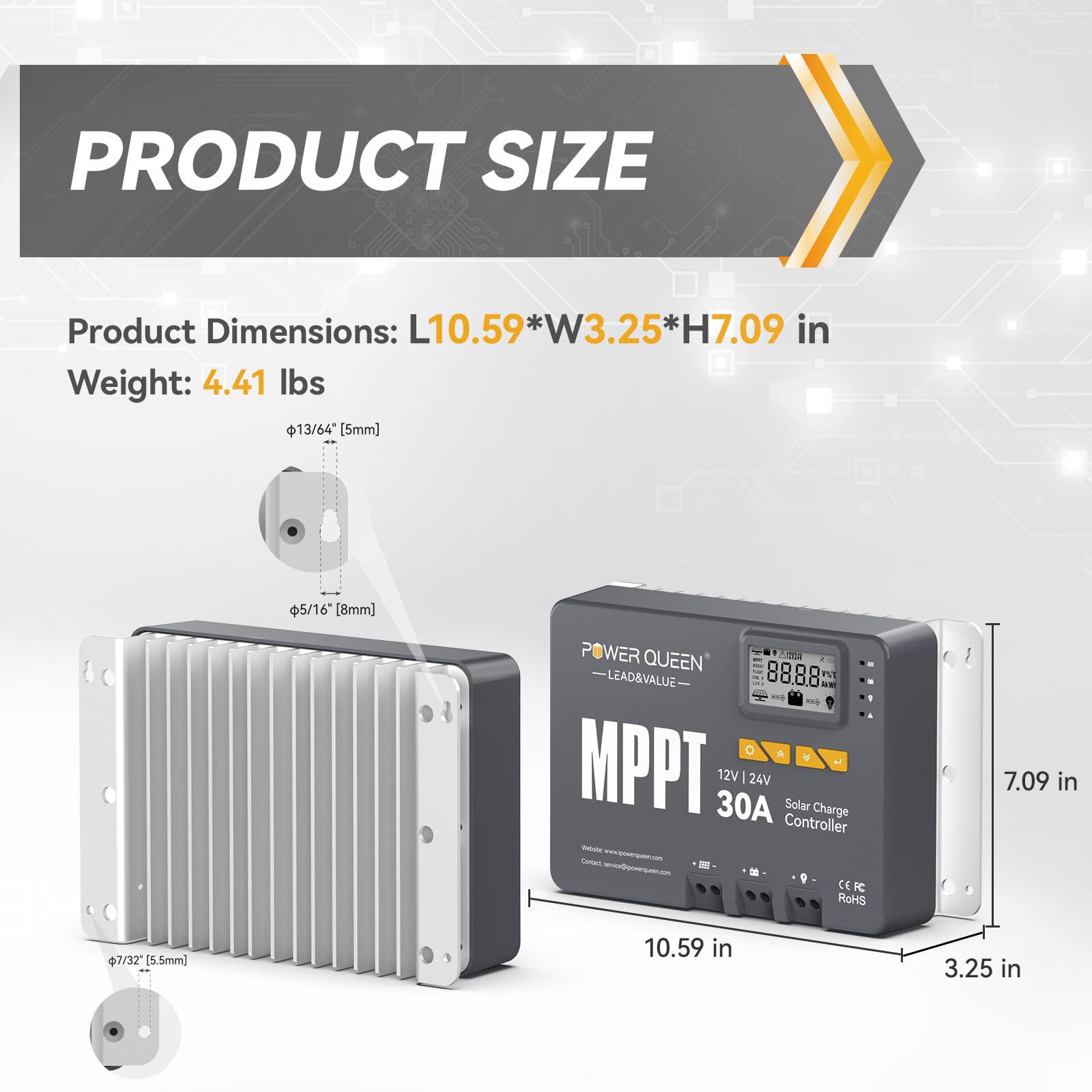 Power Queen 12/24 V 30A MPPT Regolatore di carica solare, potenza di ingresso max. 900 W, modulo Bluetooth integrato, display LCD, standard per batteria LiFePO4 e compatibile con batterie sigillate al