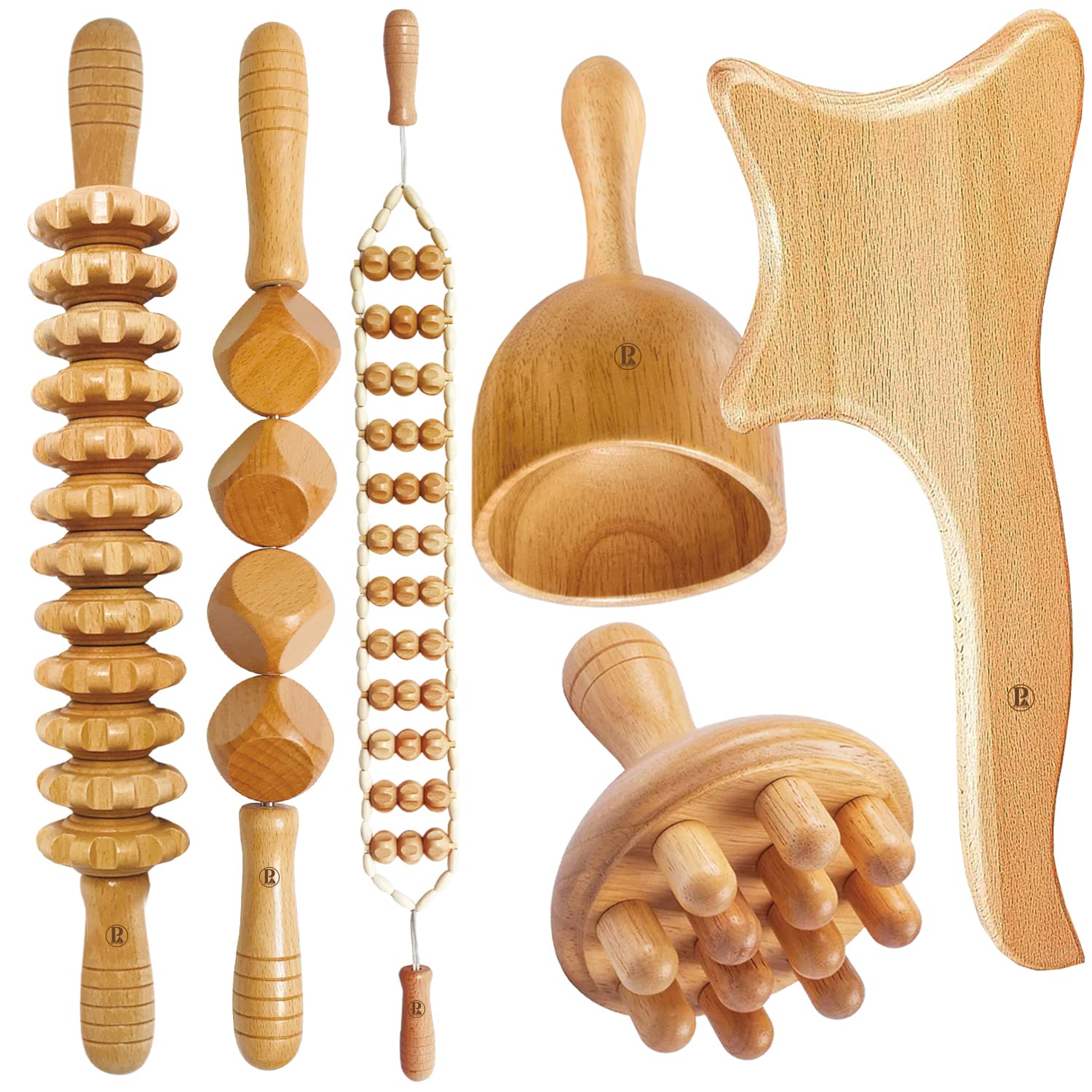 Party Funny 6 Peice Wood Massage Tool Set Therapy Roller Stick for Body Shape