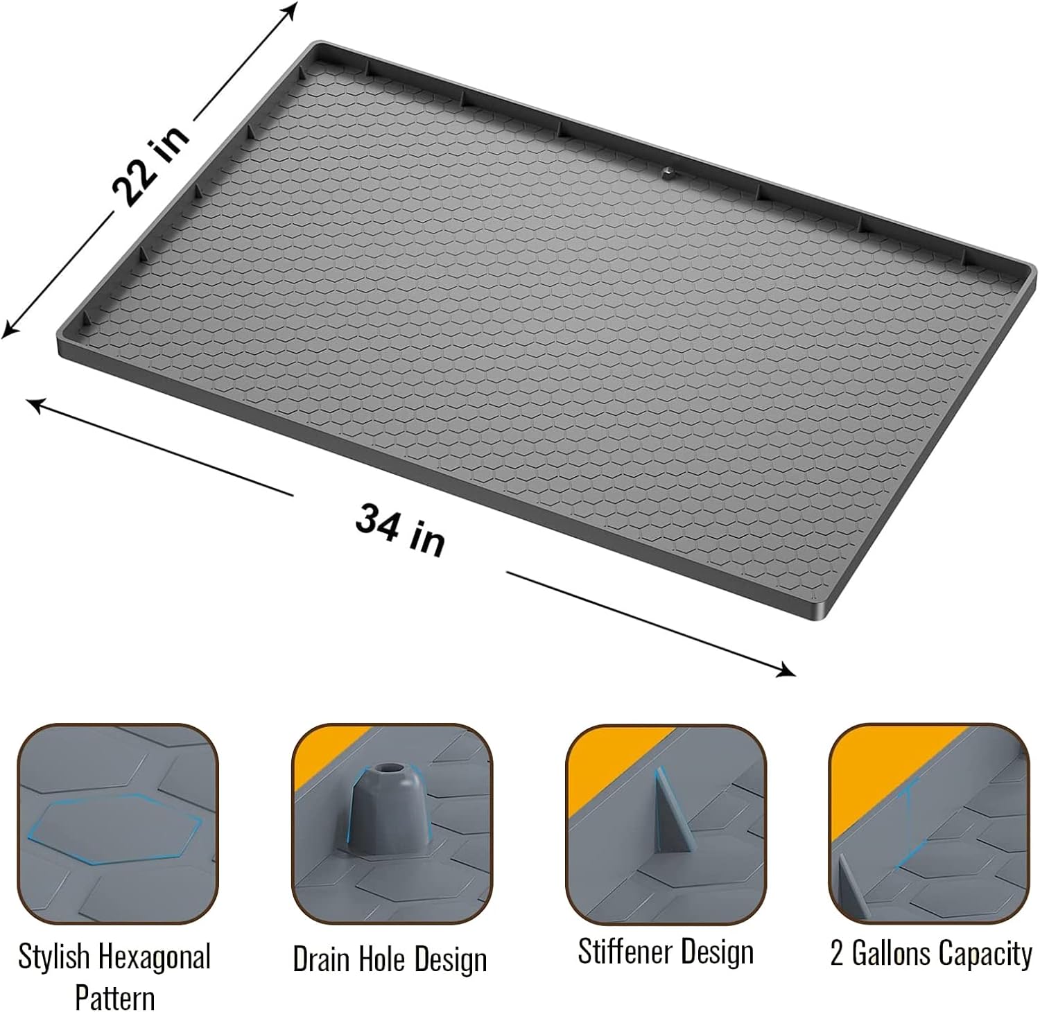 Synrroe Under Sink Mat Kitchen Cabinet Tray - 34" x 22", Flexible Waterproof Silicone Made, Disifenction Surface
