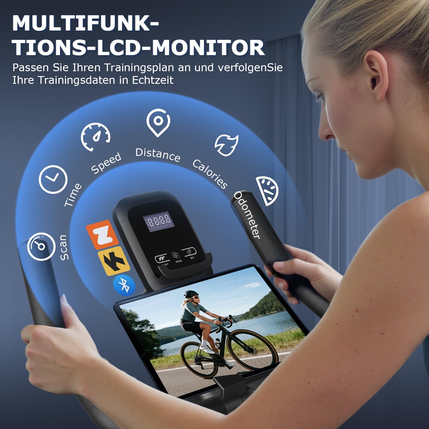 Wenoker Heimtrainer Fahrrad, Leises Hometrainer Ergometer mit LCD-Monitor, Hometrainer Fahrrad mit Tablet-Halter, Spinning Bike Indoor für Kardio-Training zu Hause, Bis 140KG