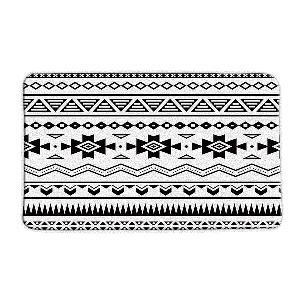 Aztec Bath Mat Southwestern Abstract Black White Geometric Boho Marocco Tribal Native American Navajo Ethnic Vintage Triangle Southwest Retro Bath