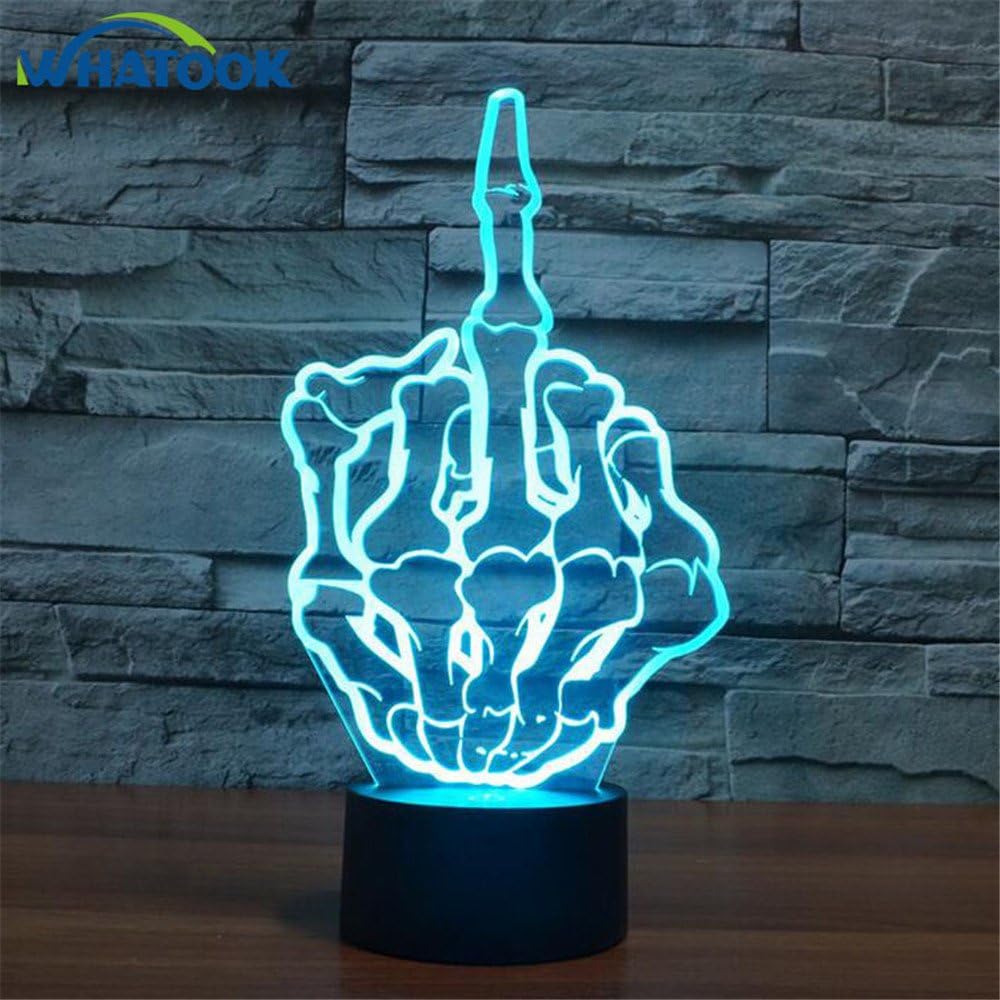 Creative Middle Finger Skull 3D LED Night Light Bedside Nightlight Indoor Decoration Lighting Best Xmas Gift for Baby [Energy Class A++]