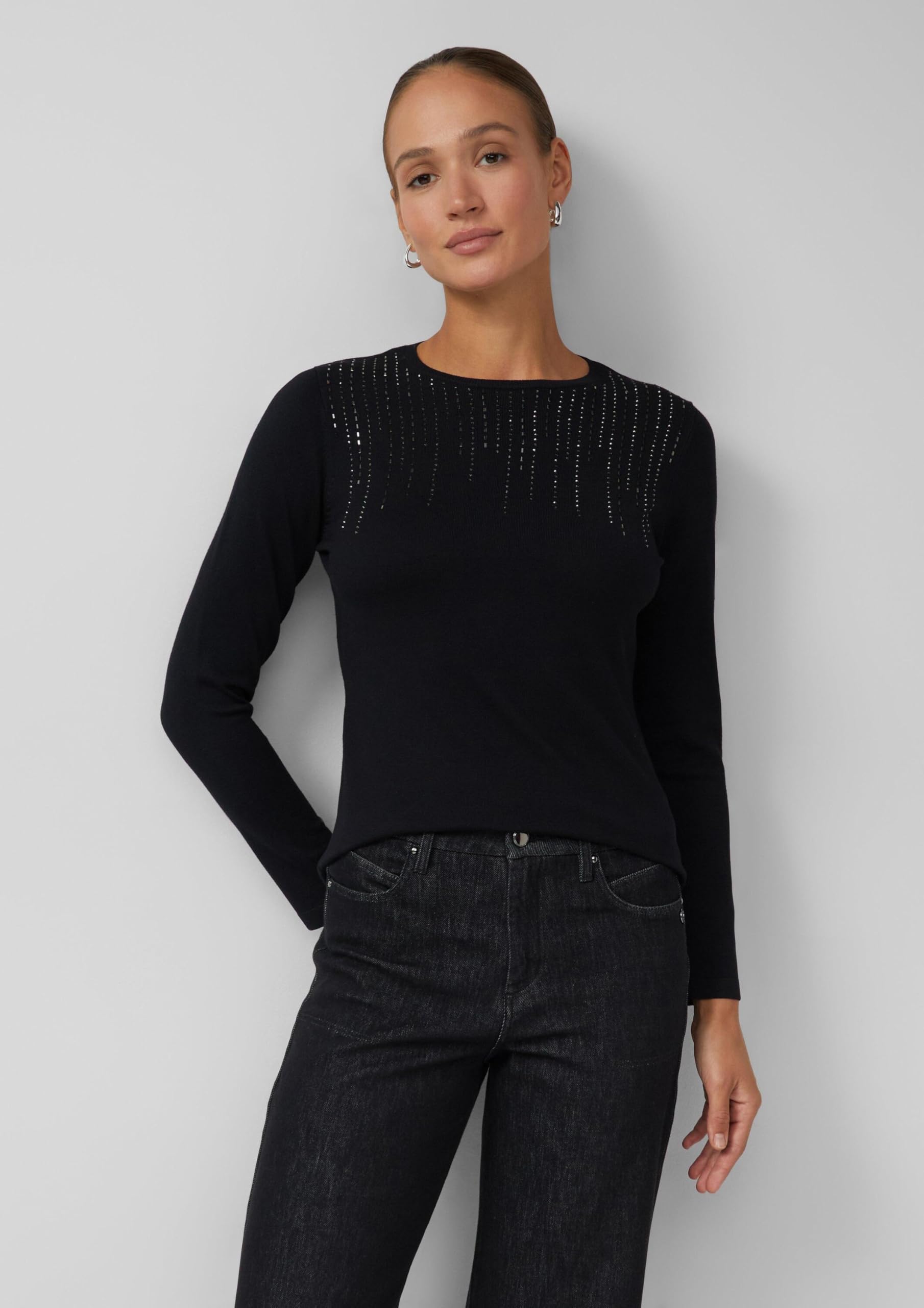 s.Oliver Feinstrick-Pullover im Slim Fit mit Schmucksteinen