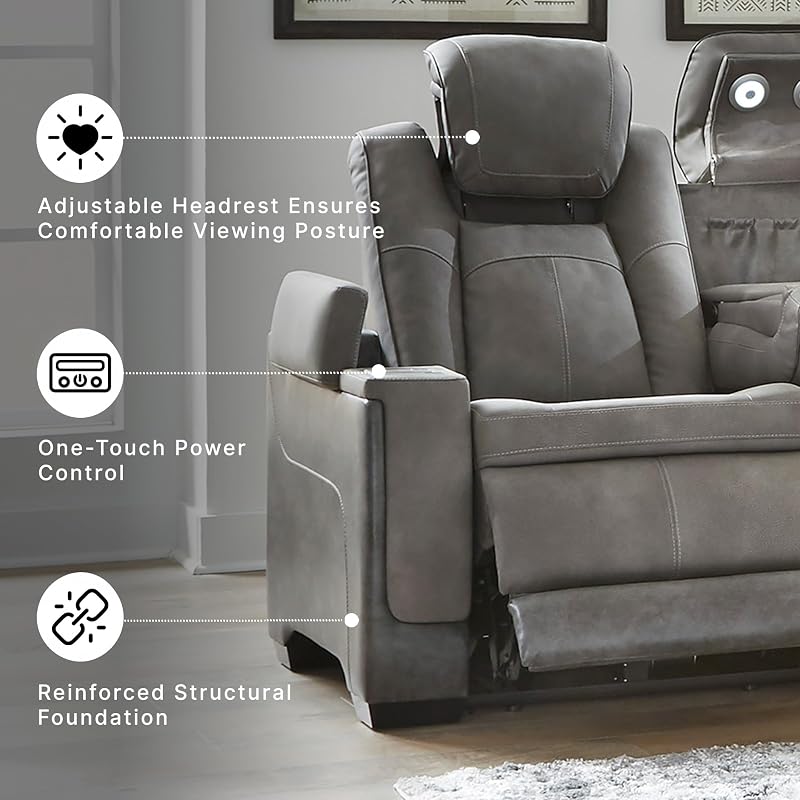 Signature Design by Ashley Faux Leather Power Reclining Sofa, Slate image 4