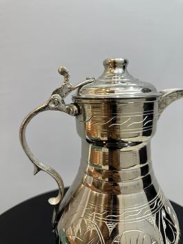 El Yapımı Bakır Sürahi, Gümüş, Kalay Kaplama İç Yüzey, 1,9 Litre, 27 cm, El İşlemeli Motifli, Gaziantep Üretimi