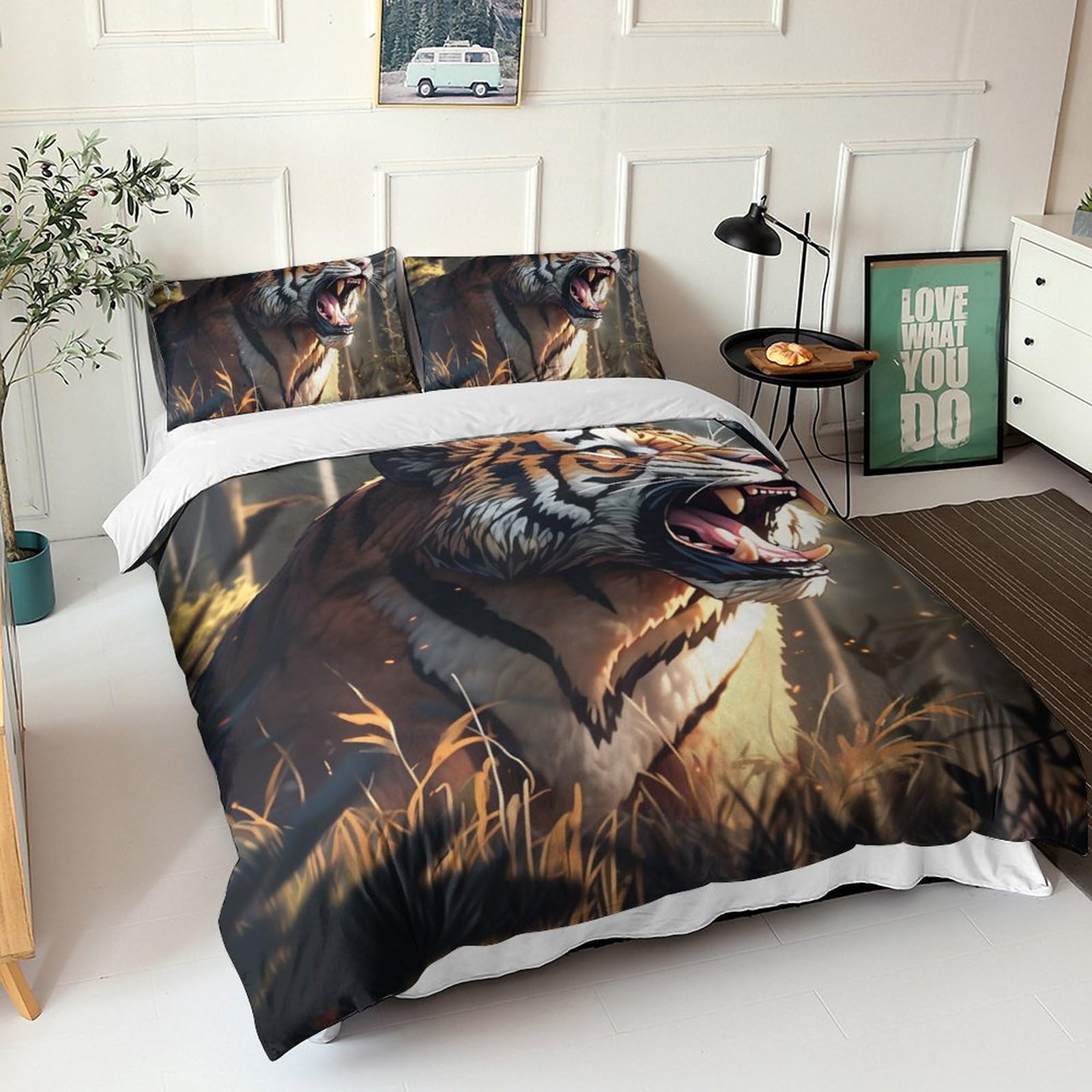 Housse de couette tigre 3D SCOOVY parure de lit 220x240 cm avec taies d'oreiller pour chambre ado