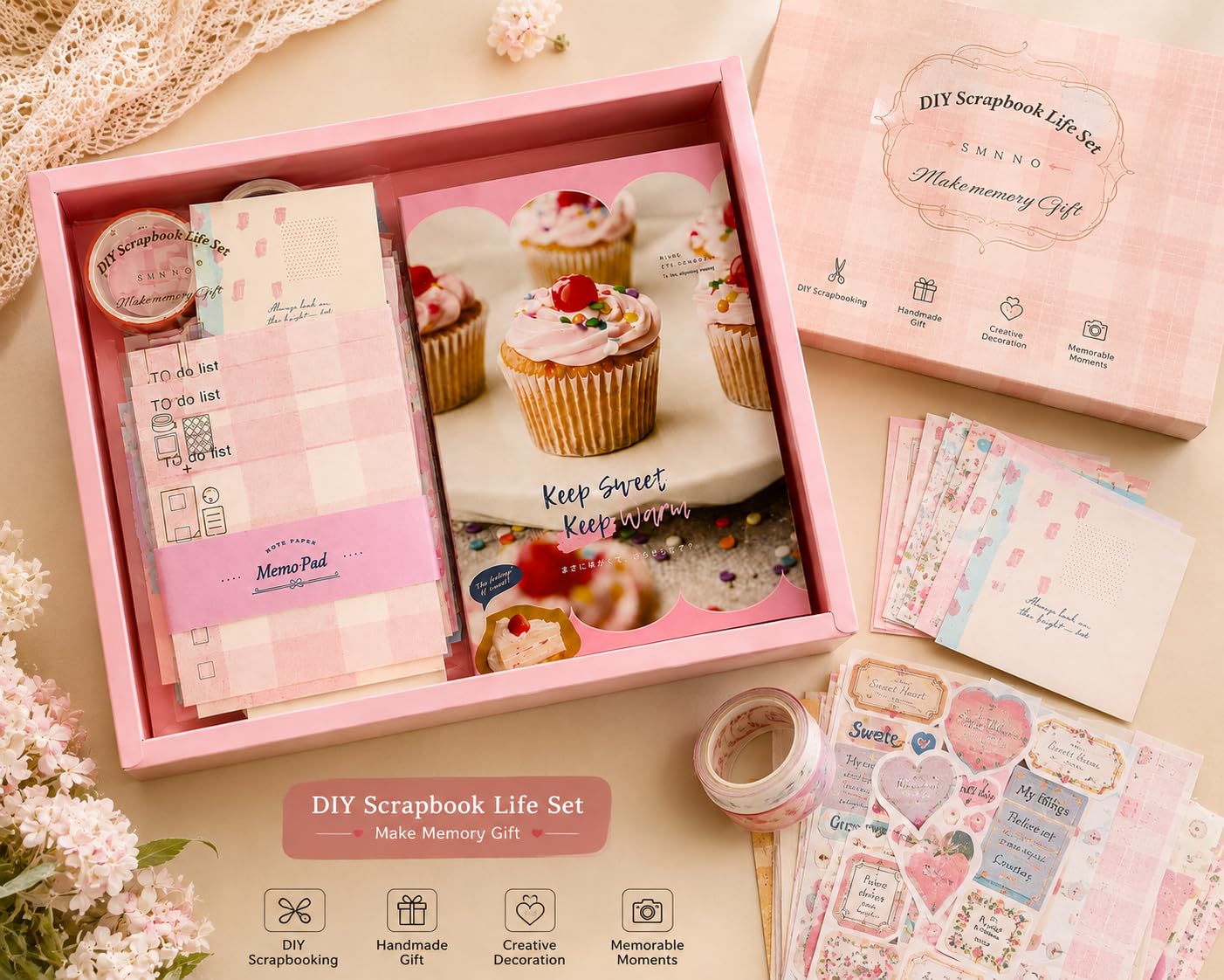 71+iDjPBYbL._SL1402_ DIY Scrapbook Kit for Girls, Creative Scrapbook Making Set with Memo Pad, Decorative Papers, Stickers, Washi Tape & Note Cards, Scrapbooking Craft Kit for Kids, Journaling & Handmade Gift