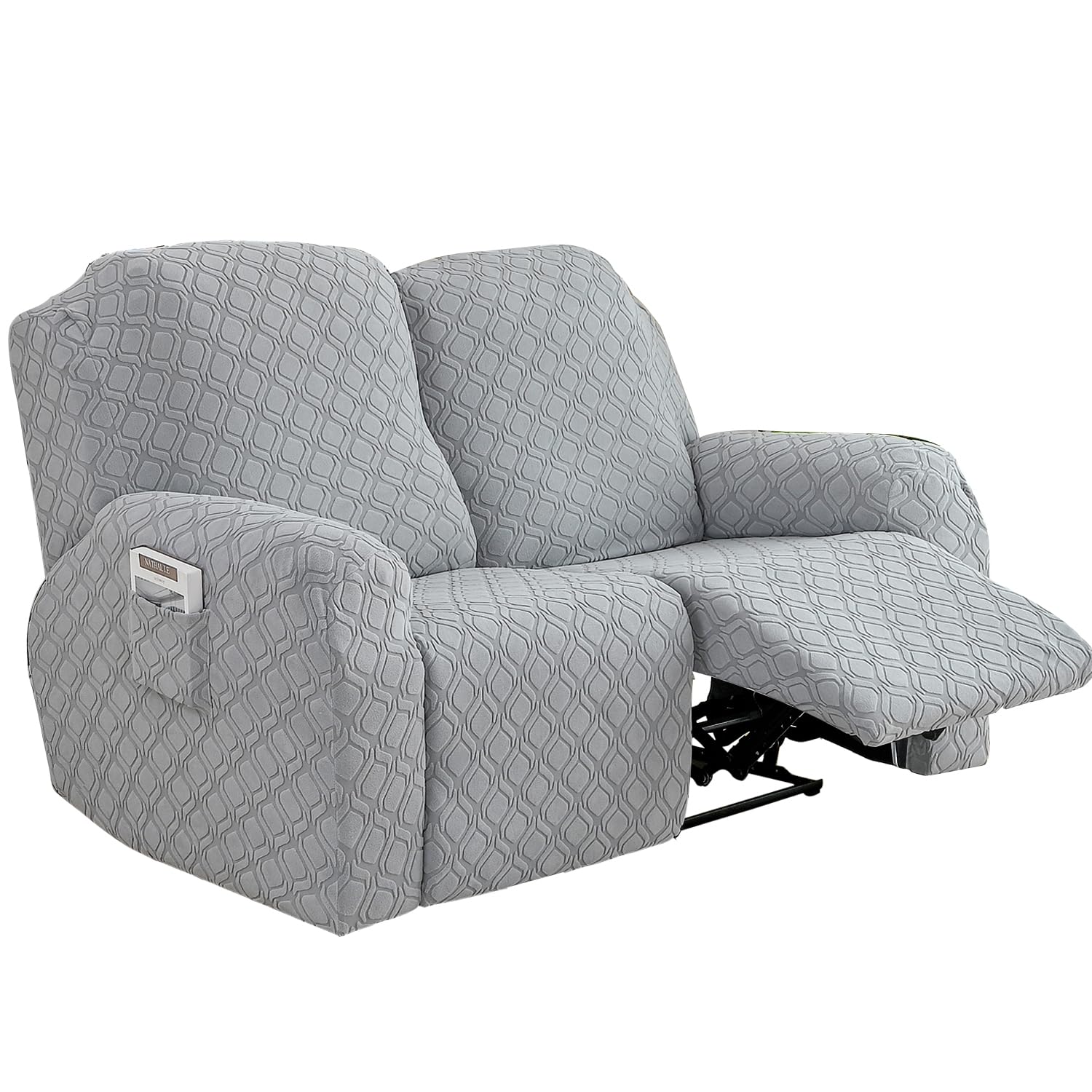 Topchances Recliner Chair Cover - Super Soft Stretch Cover with Side Pocket, Furniture Protector (Jacquard Light Grey)
