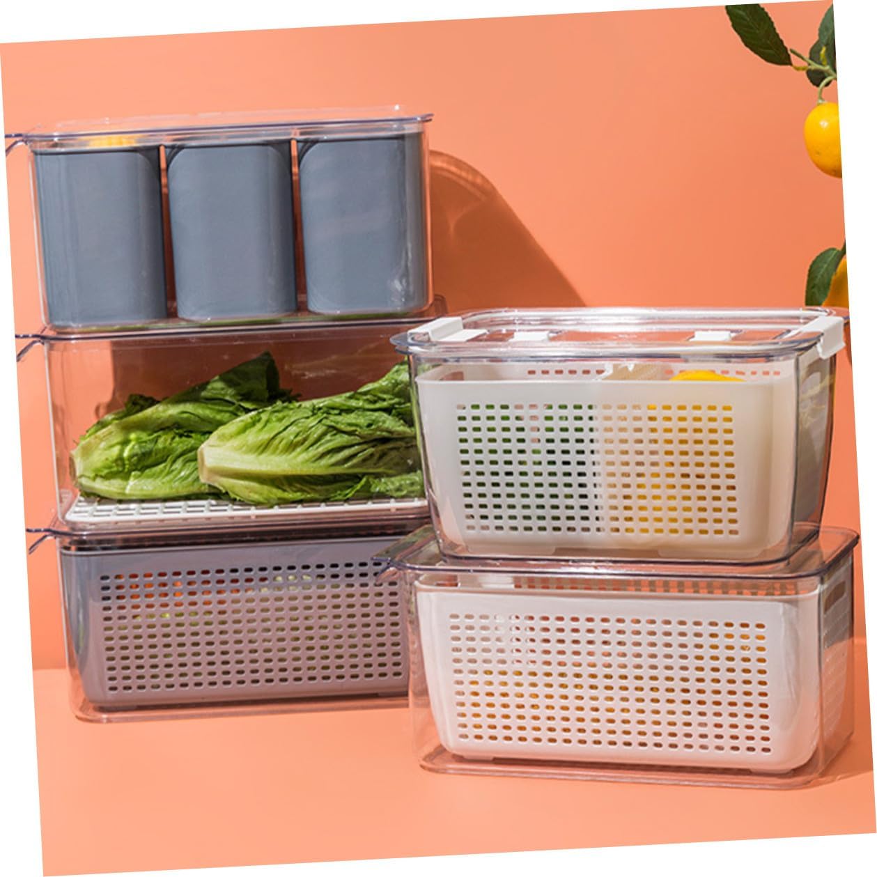 Alasum Fruit and Vegetable Storage Box with Lid 6l, Plastic Fridge Crisper Container, Sealed Food Storage Organizer for Kitchen Refrigerator