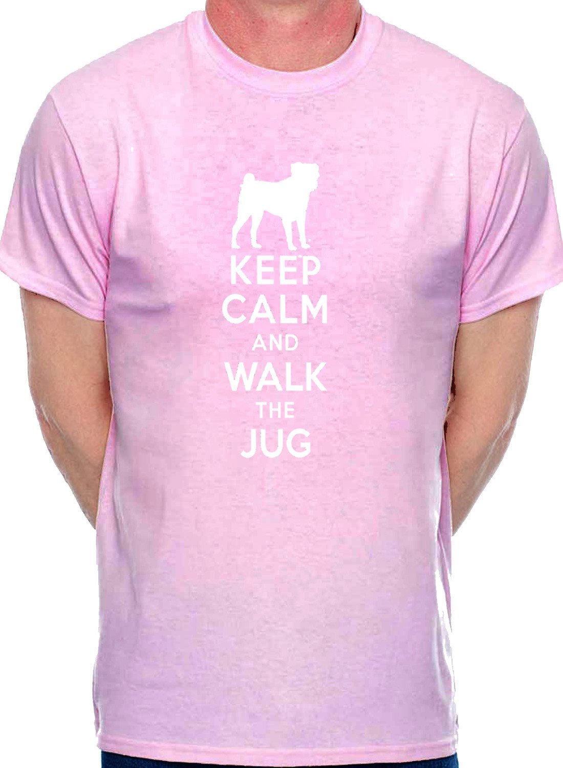 Print4U Mens T-Shirt Keep Calm & Walk The Jug Dog Small Pink